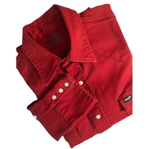 Wrangler Men's Pearl Snap Red Brushpopper Shirt 23.5X30" Lg Long Sleeve Western